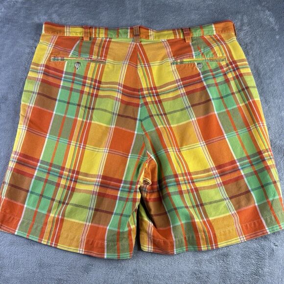 Polo Ralph Lauren Shorts Mens 36 Tyler Orange Green Loud Plaid Preppy‎ Pleated - Picture 5 of 12